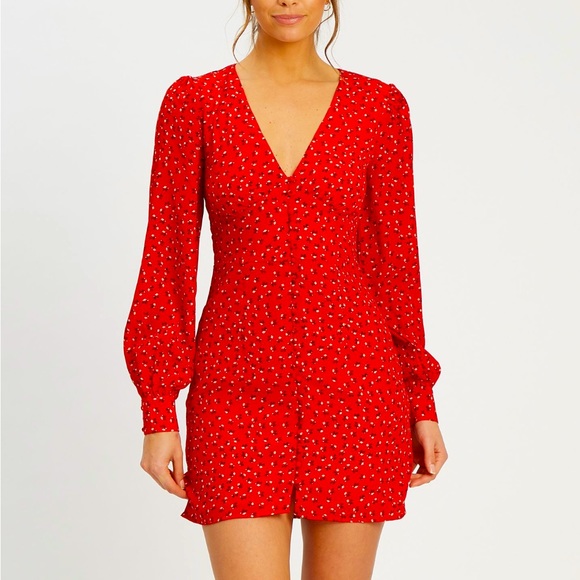 BNWT Savel Red Floral Long-sleeved Amelia Mini Dress size 12 - Picture 2 of 11